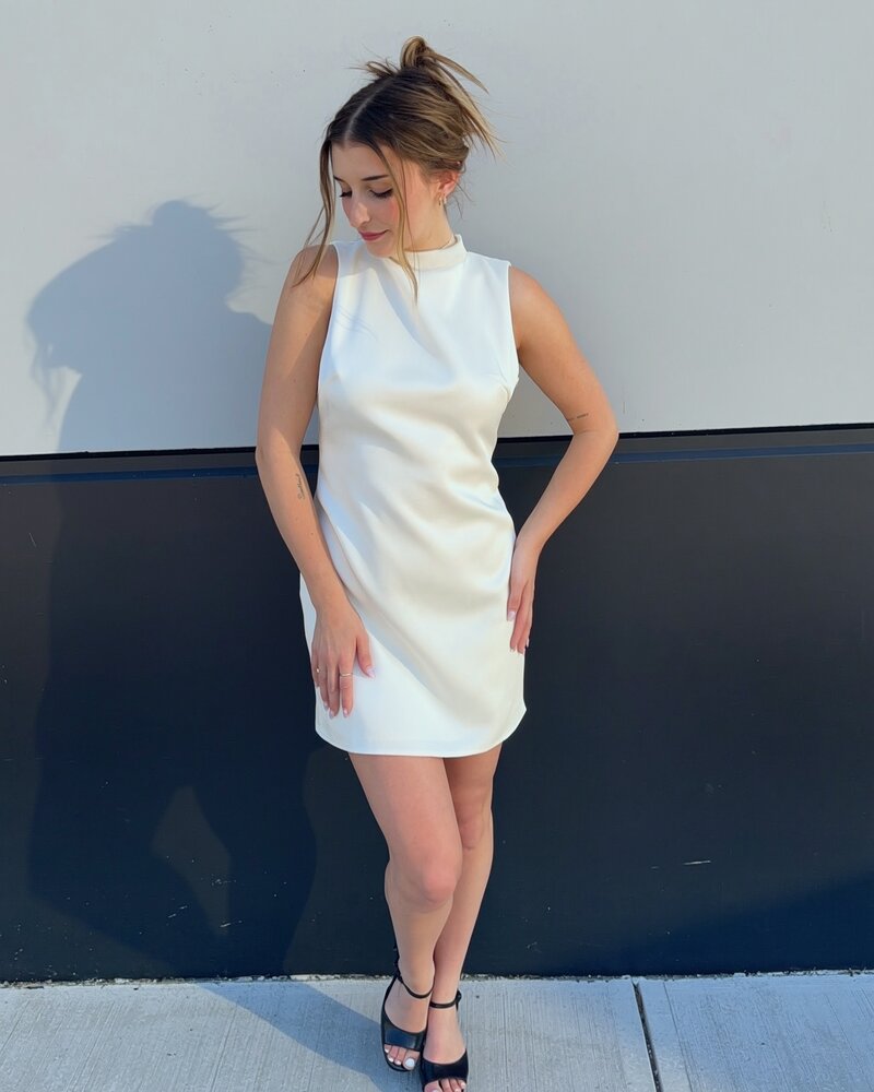 Organza Scarf Satin Mini Dress | White