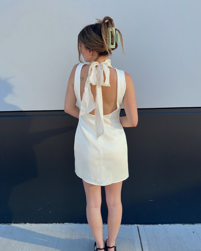 Organza Scarf Satin Mini Dress | White