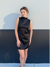 Organza Scarf Satin Mini Dress | Black