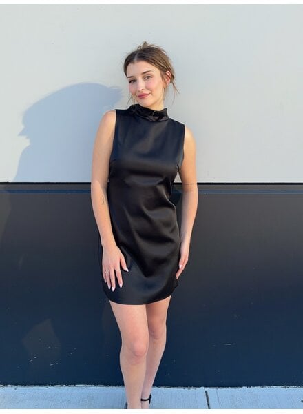 Organza Scarf Satin Mini Dress | Black