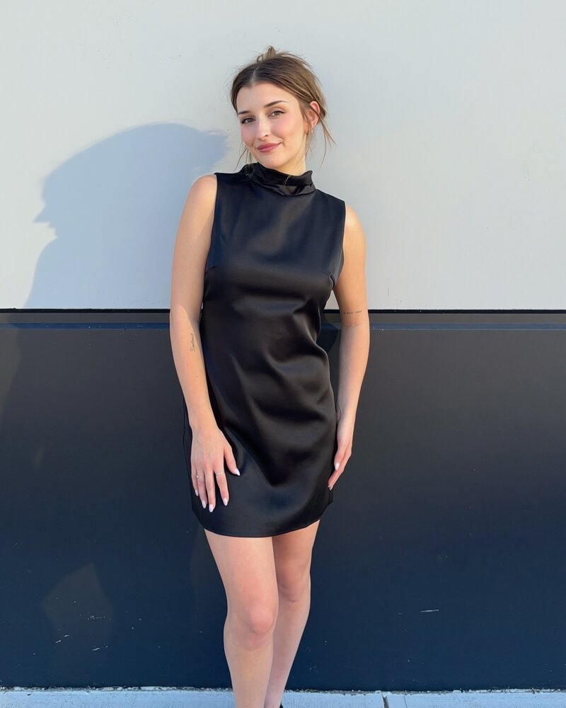 Organza Scarf Satin Mini Dress | Black