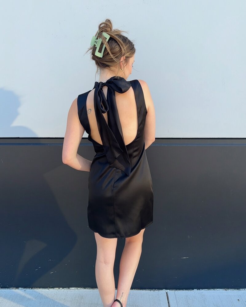 Organza Scarf Satin Mini Dress | Black
