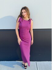 Camilia Solid Satin Midi Dress | Purple