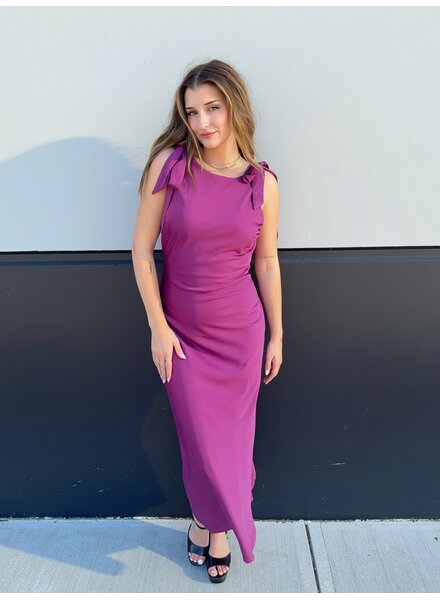 Camilia Solid Satin Midi Dress | Purple