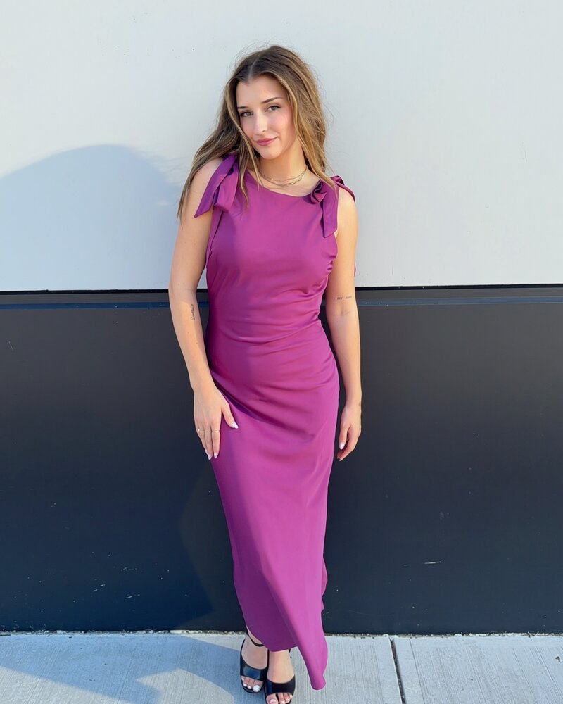 Camilia Solid Satin Midi Dress | Purple