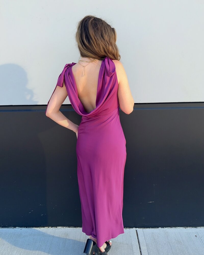 Camilia Solid Satin Midi Dress | Purple