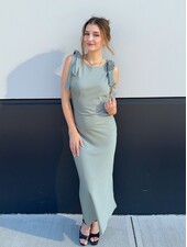 Camilia Solid Satin Midi Dress | Sage