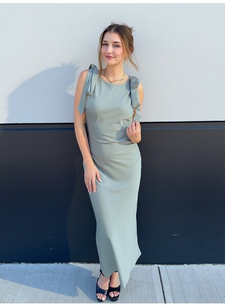 Camilia Solid Satin Midi Dress | Sage