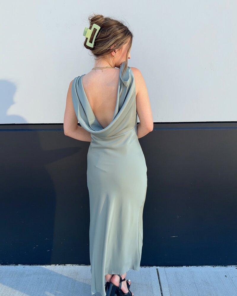 Camilia Solid Satin Midi Dress | Sage
