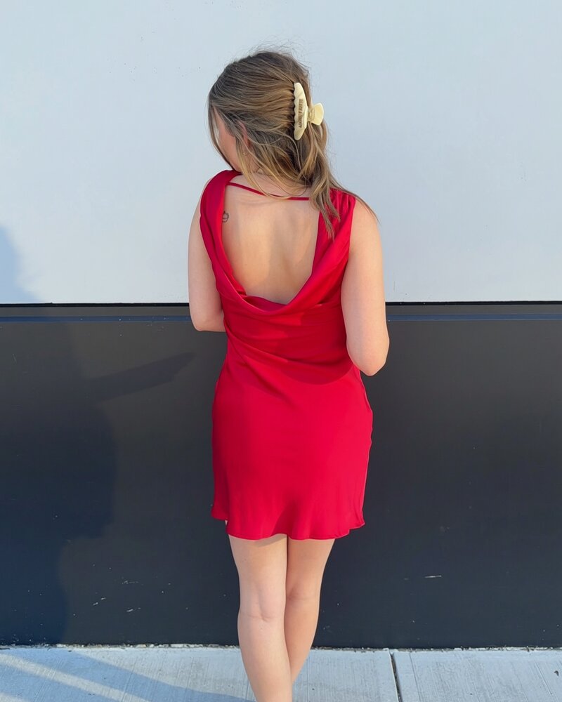 Minimal Satin Mini Dress | Red