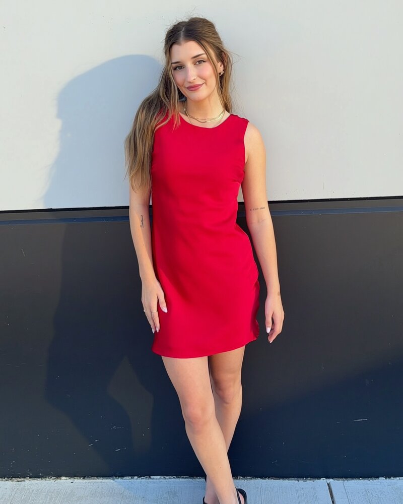 Minimal Satin Mini Dress | Red
