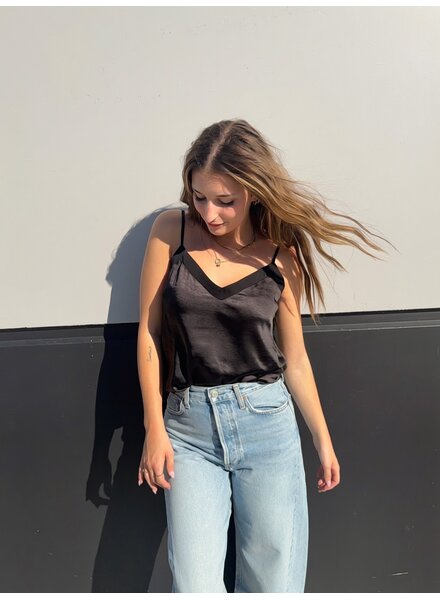 Evelyn Lace Trim Satin Top