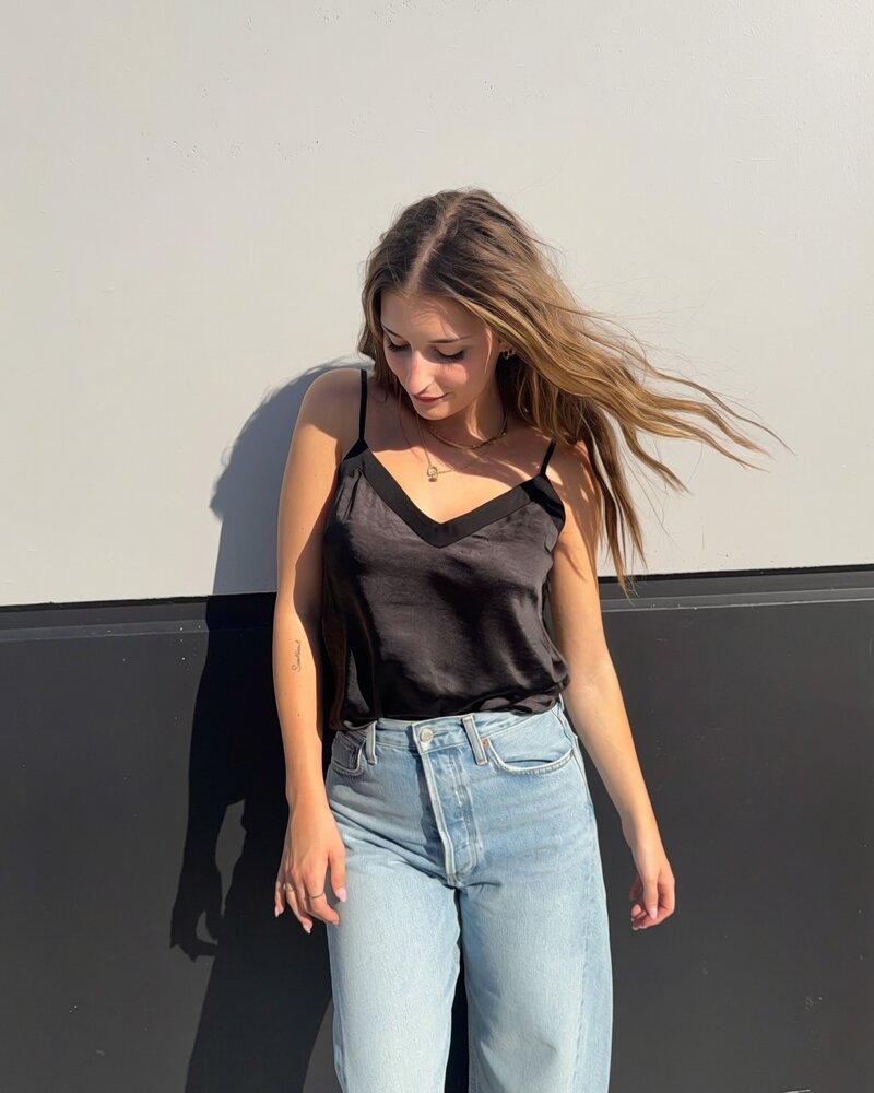 Evelyn Lace Trim Satin Top