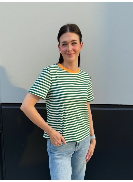 Soft Crew Neck Striped Tee | Green