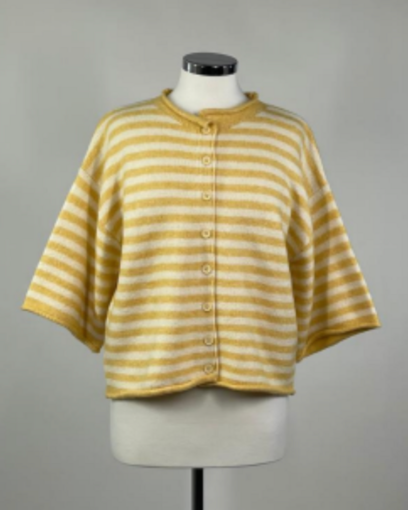 Tobi Knit Cardigan Stripe Top | Mustard