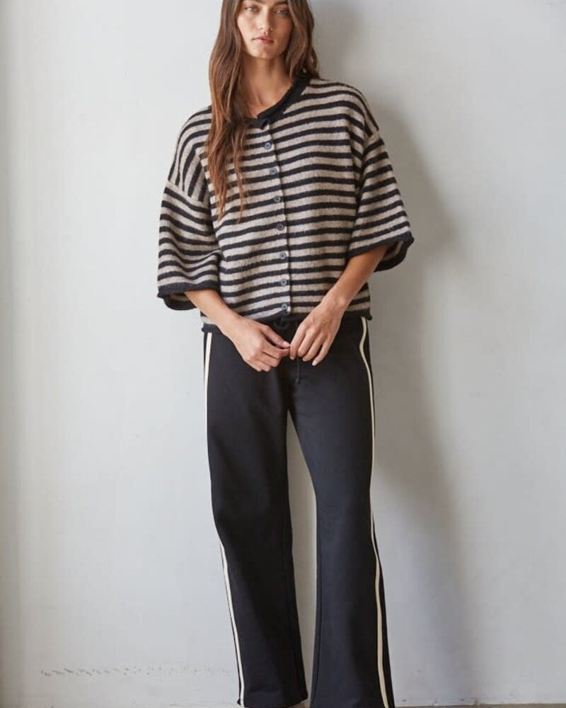 Tobi Knit Cardigan Stripe Top | Black