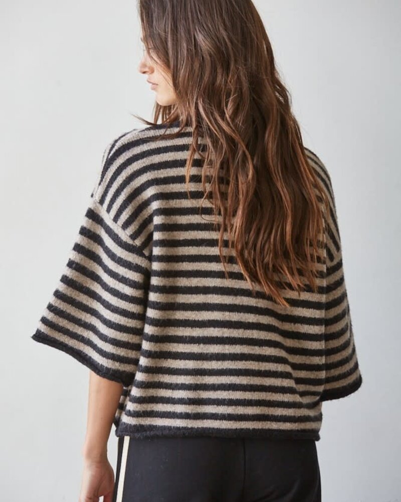 Tobi Knit Cardigan Stripe Top | Black