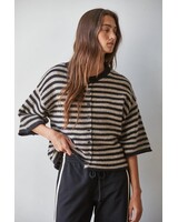 Tobi Knit Cardigan Stripe Top | Black