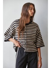 Tobi Knit Cardigan Stripe Top | Black
