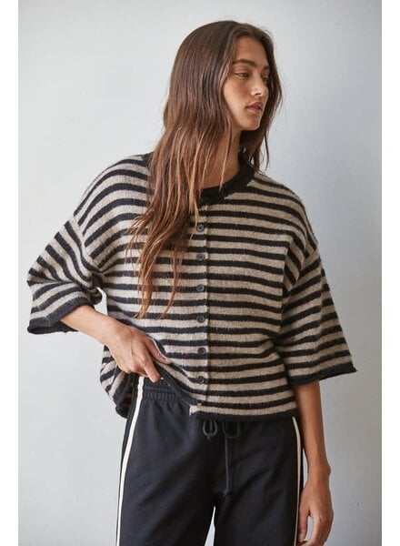 Tobi Knit Cardigan Stripe Top | Black