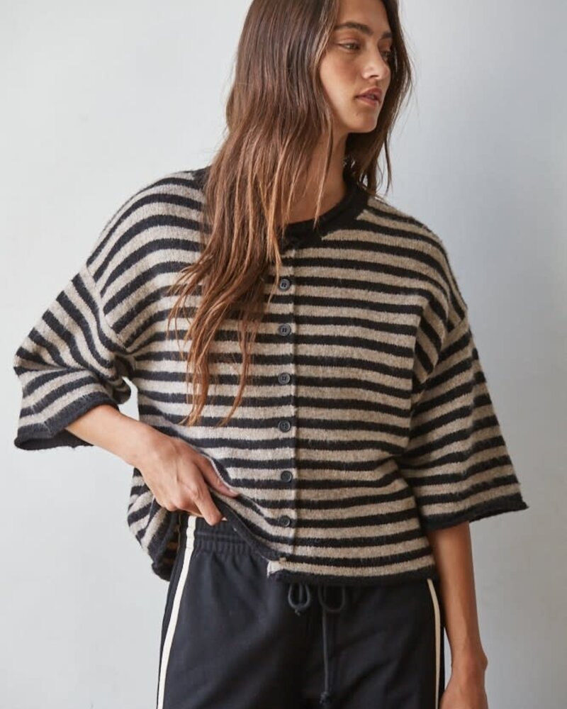 Tobi Knit Cardigan Stripe Top | Black