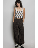Floral Embroidered Twill Pant | Black