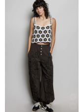 Floral Embroidered Twill Pant | Black
