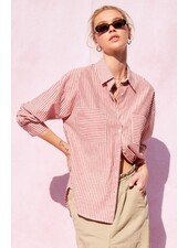 Sloan Striped Cotton Blouse | Red