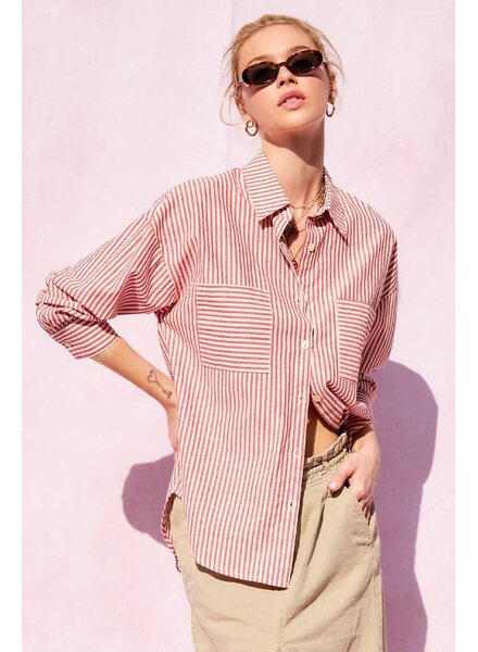 Sloan Striped Cotton Blouse | Red