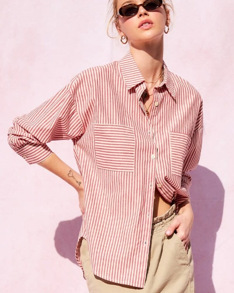 Sloan Striped Cotton Blouse | Red