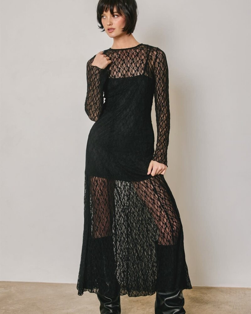 Lace Sculpted Maxi Dress | Black