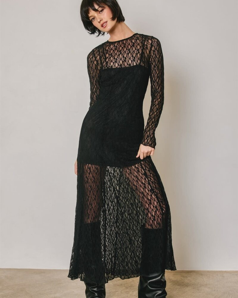 Lace Sculpted Maxi Dress | Black