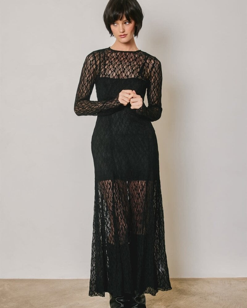 Lace Sculpted Maxi Dress | Black
