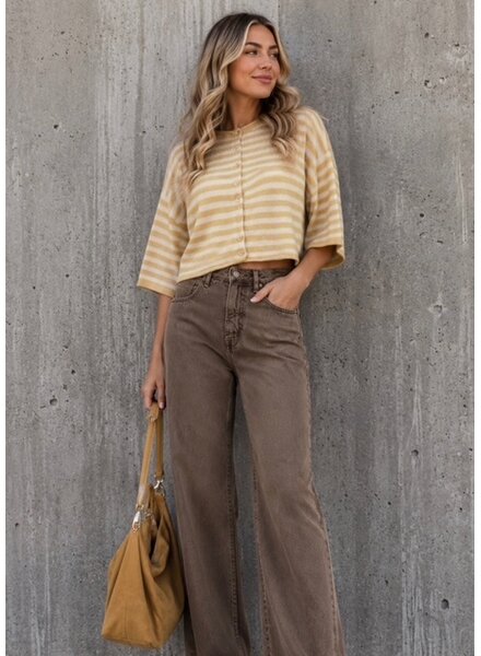 Tobi Knit Cardigan Stripe Top | Mustard