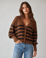 Vero Moda Lea V-Neck Cuff Cardigan | Brown Stripes