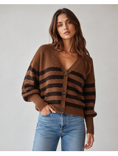 Vero Moda Lea V-Neck Cuff Cardigan | Brown Stripes