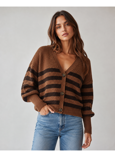 Vero Moda Lea V-Neck Cuff Cardigan | Brown Stripes