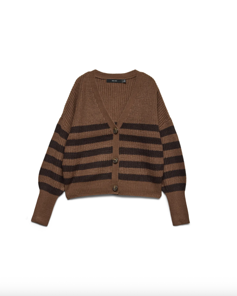 Vero Moda Lea V-Neck Cuff Cardigan | Brown Stripes