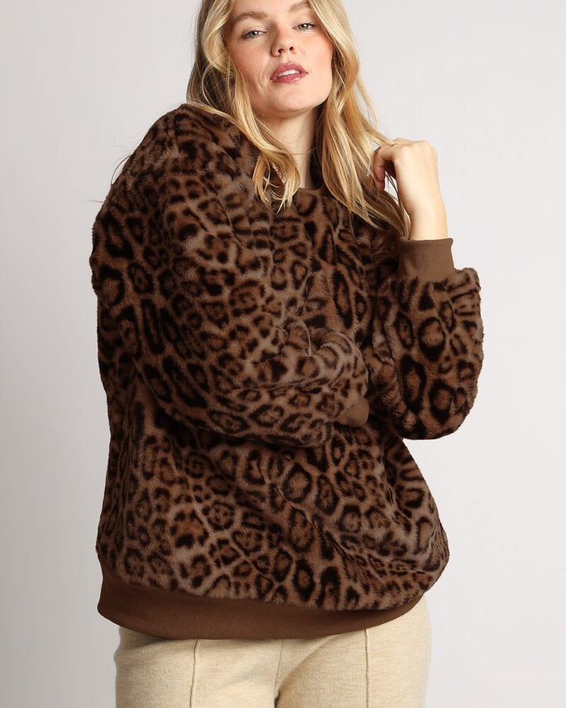 Leopard  One Size Crewneck Sweater | Brown