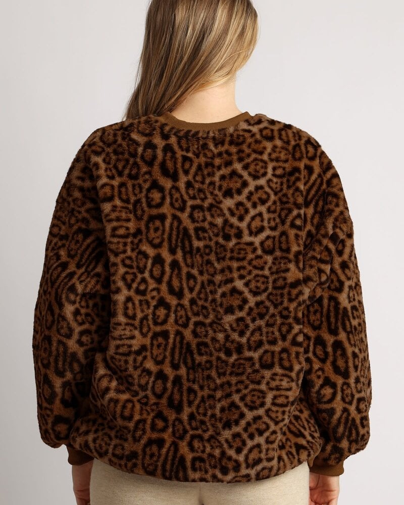 Leopard  One Size Crewneck Sweater | Brown