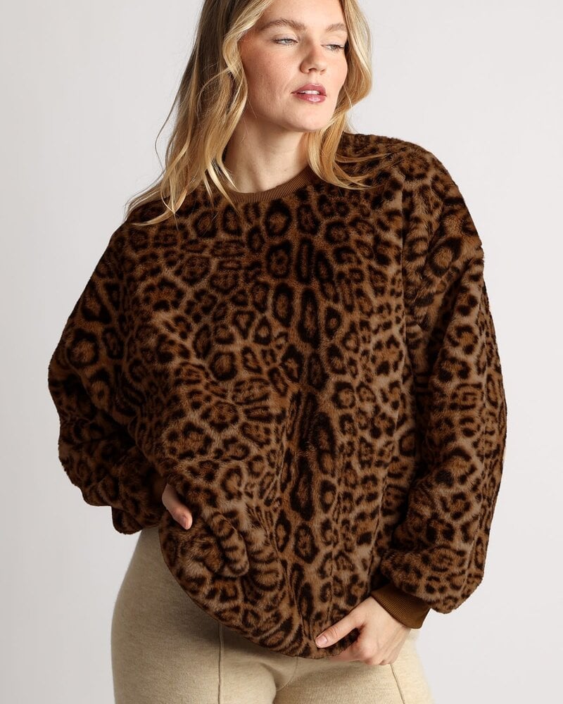 Leopard  One Size Crewneck Sweater | Brown