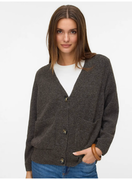 Vero Moda Boom Button Cardigan | Chocolate