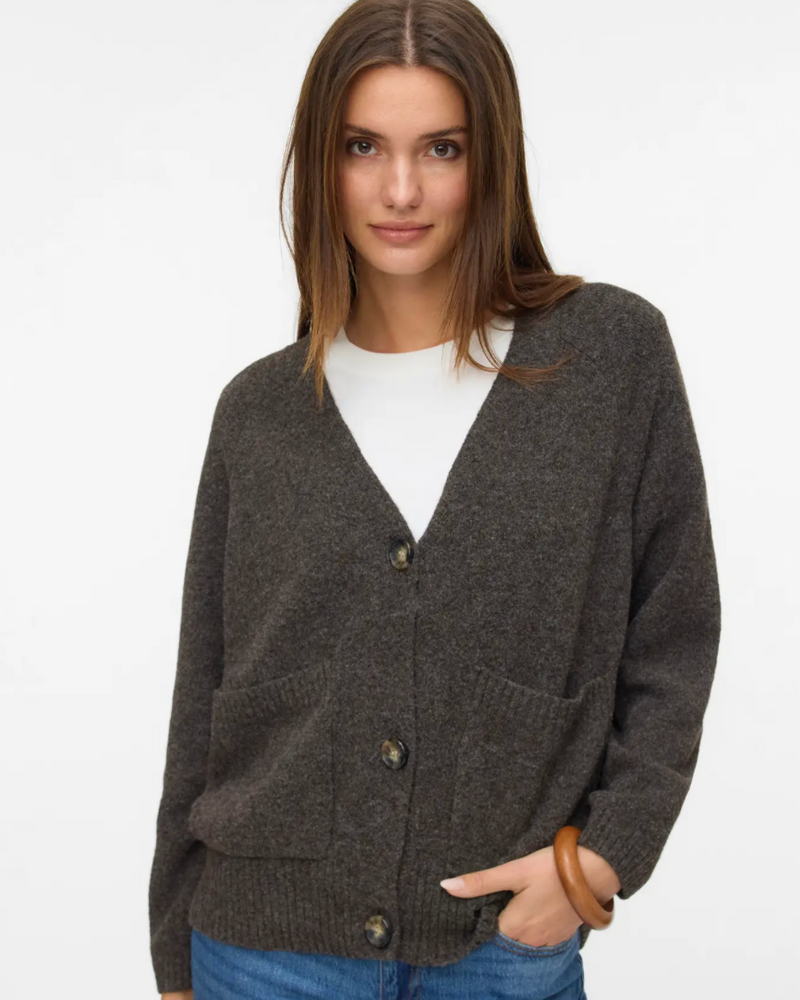 Vero Moda Boom Button Cardigan | Chocolate