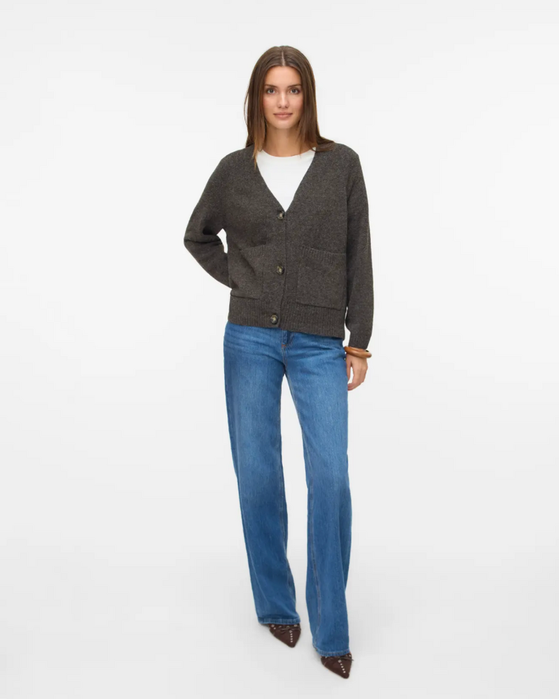 Vero Moda Boom Button Cardigan | Chocolate