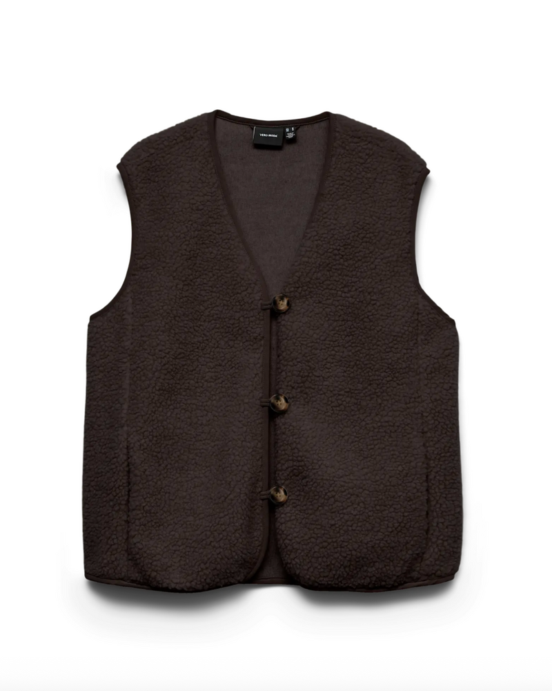 Vero Moda Sophia Sherpa Waistcoat | Chocolate