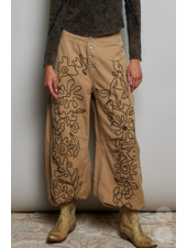 Floral Embroidered Twill Pant | Latte