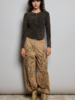 Floral Embroidered Twill Pant | Latte