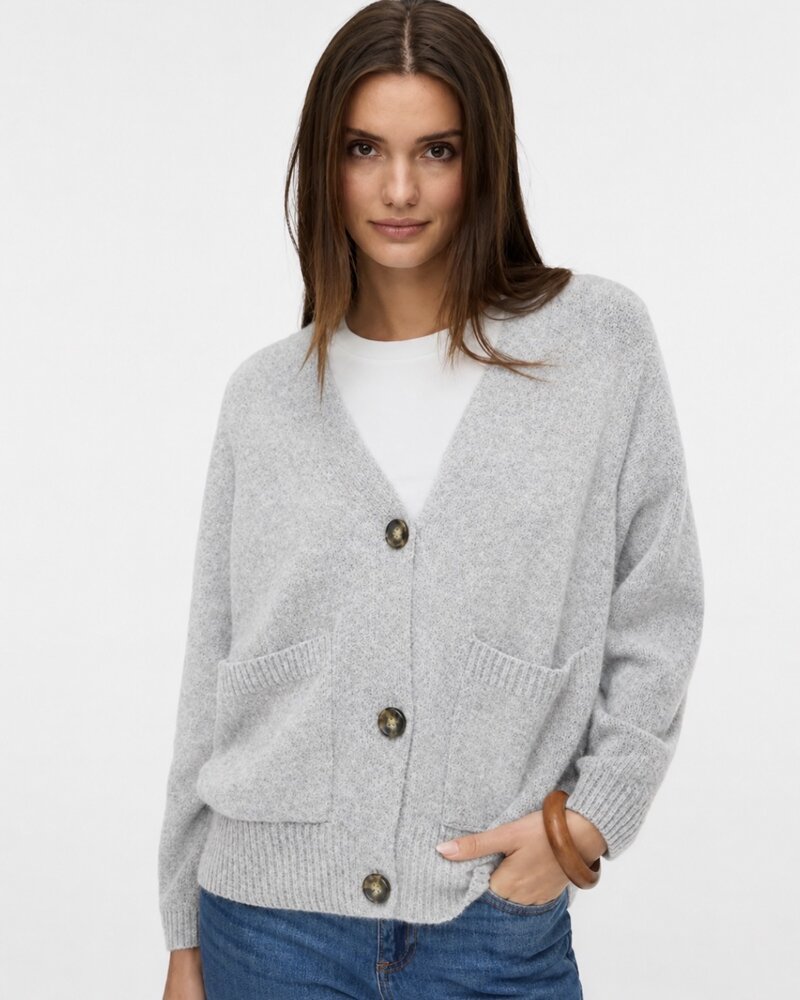Vero Moda Boom Button Cardigan | Light Grey