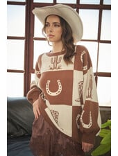 Western Checker Oversized Sweater