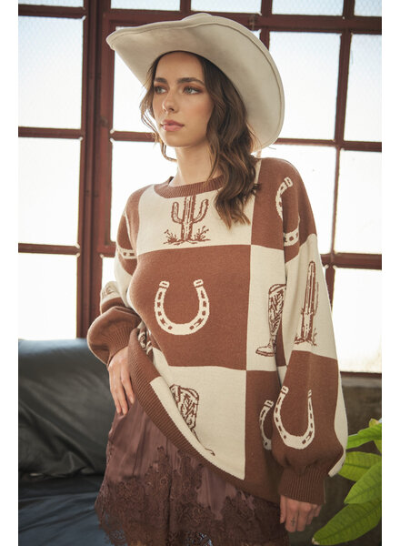 Western Checker Oversized Sweater
